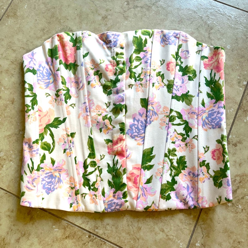 NWT Zara Floral Corset Strapless Top - Size Medium